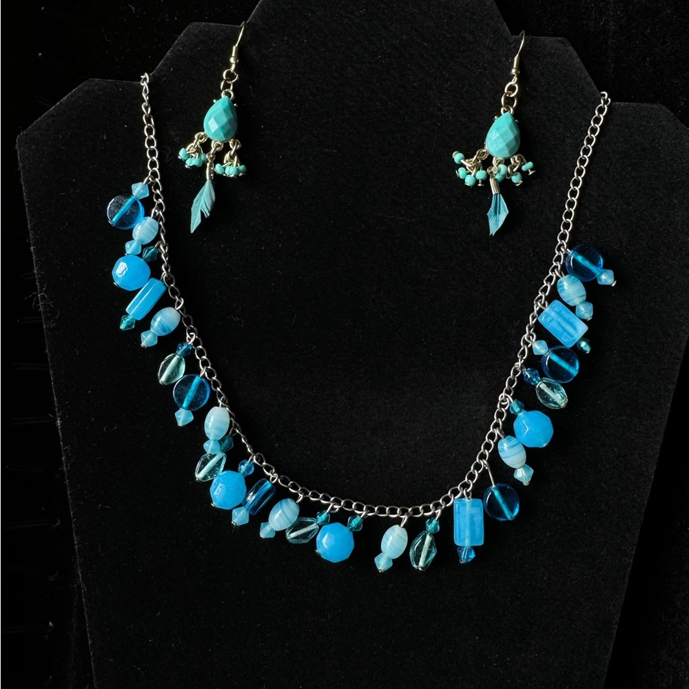 Blue Gemstone Necklace with Silver Chain